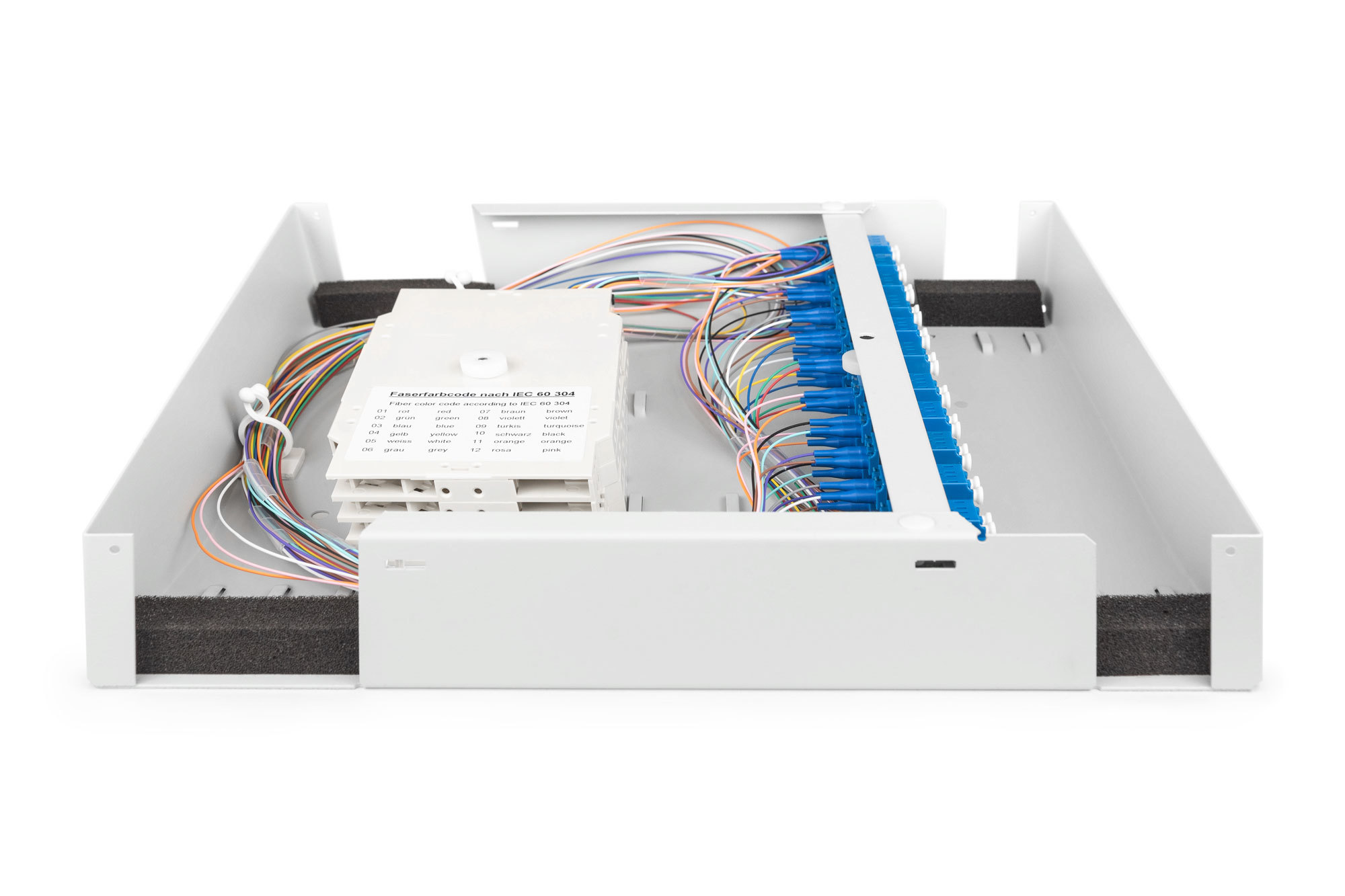 Glasvezelbehuizing voor wandmontage, single-mode, gemonteerd, 24 x LC DX-adapter en pigtail - Afbeelding 3