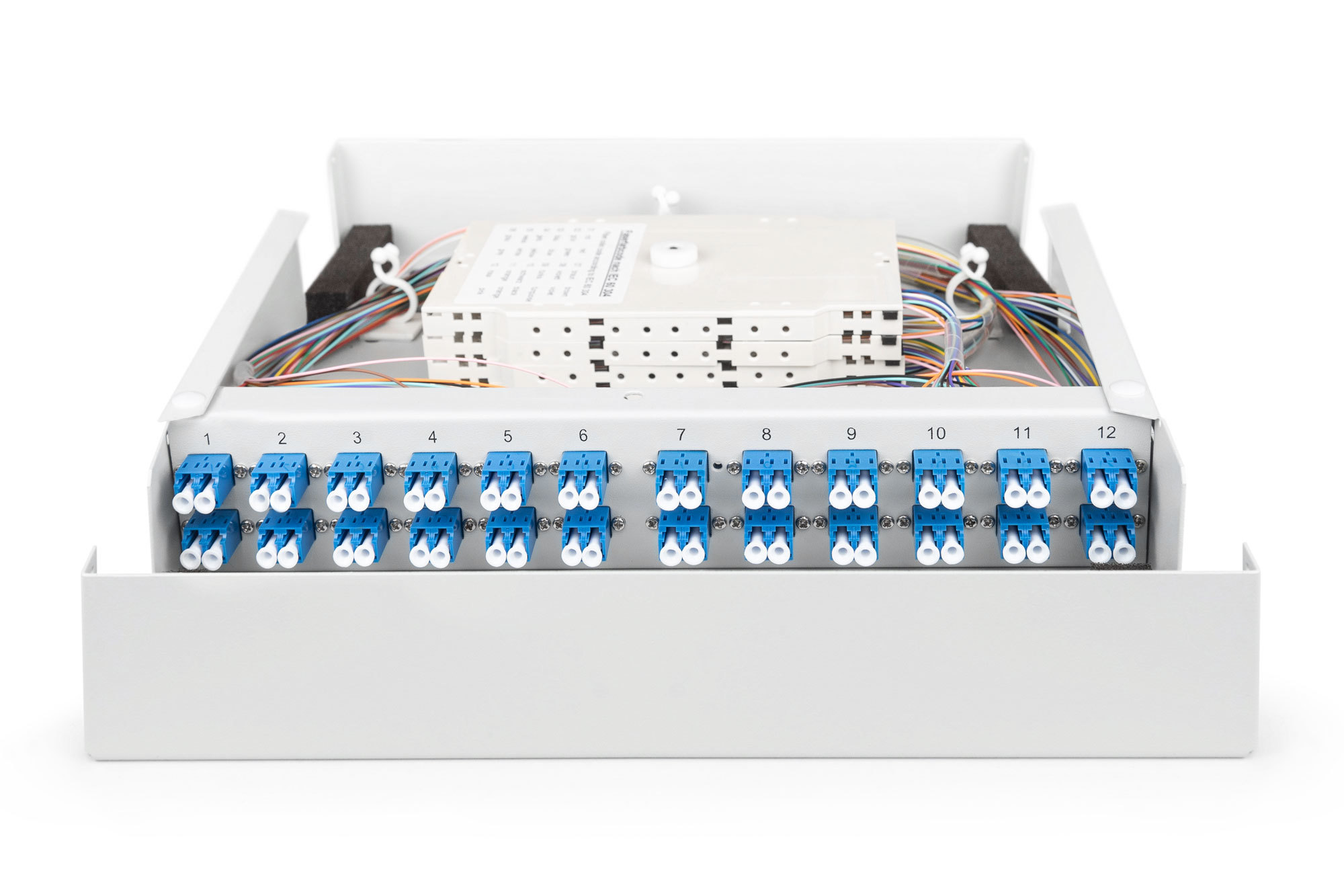 Glasvezelbehuizing voor wandmontage, single-mode, gemonteerd, 24 x LC DX-adapter en pigtail - Afbeelding 2