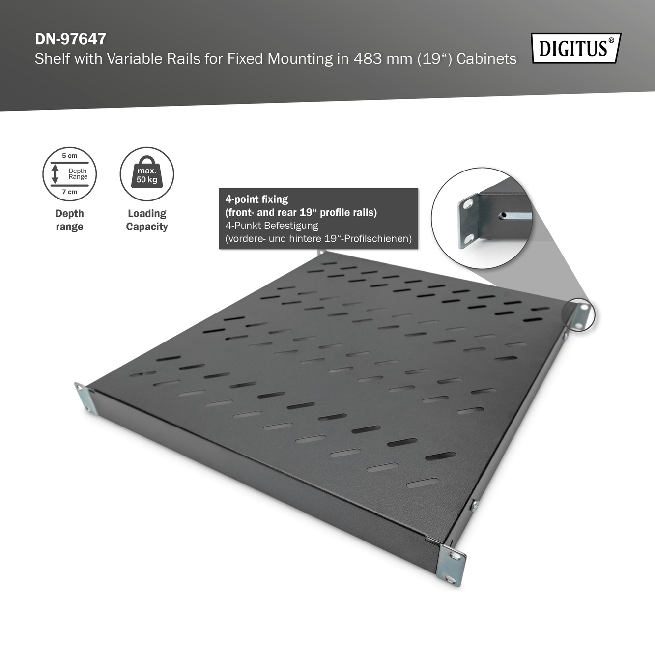 Legbord met variabele bevestigingsrails voor vaste inbouw in 483 mm (19") kasten - Afbeelding 5