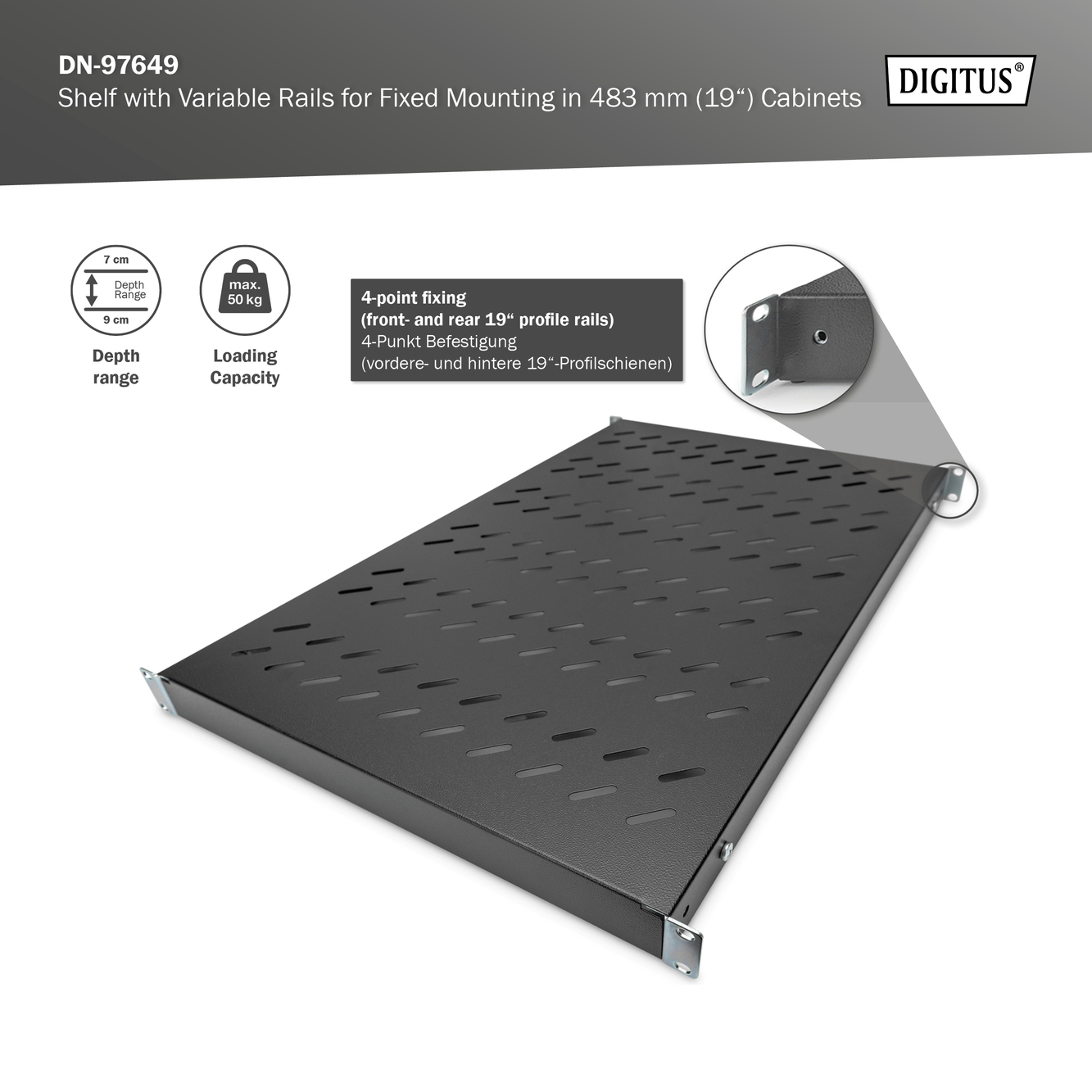 Legbord met variabele bevestigingsrails voor vaste inbouw in 483 mm (19") kasten - Afbeelding 5
