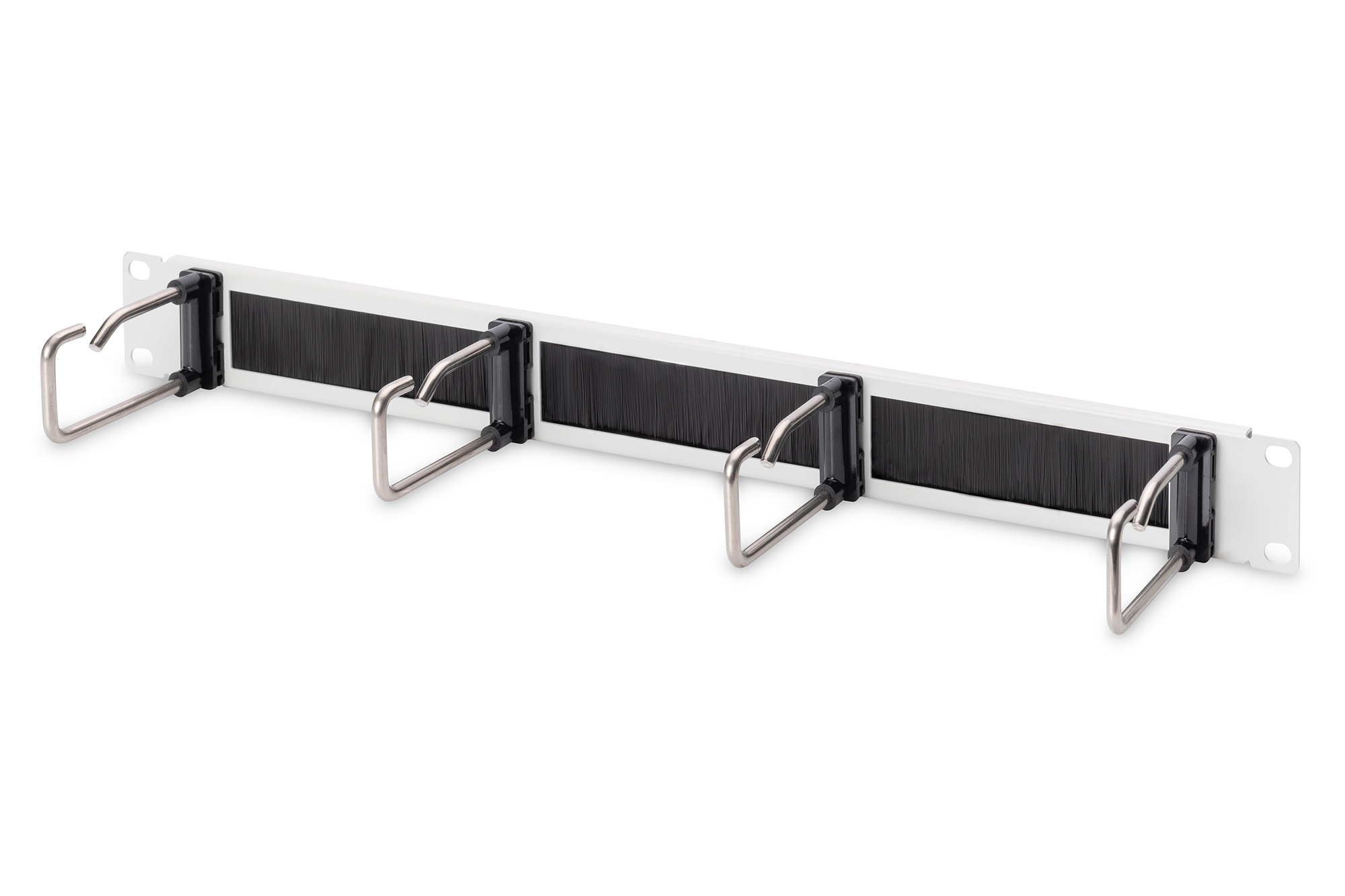 Kabelmanagementpaneel met stalen beugels en borstelstrip voor 19" (482,6 mm) kasten, 1U