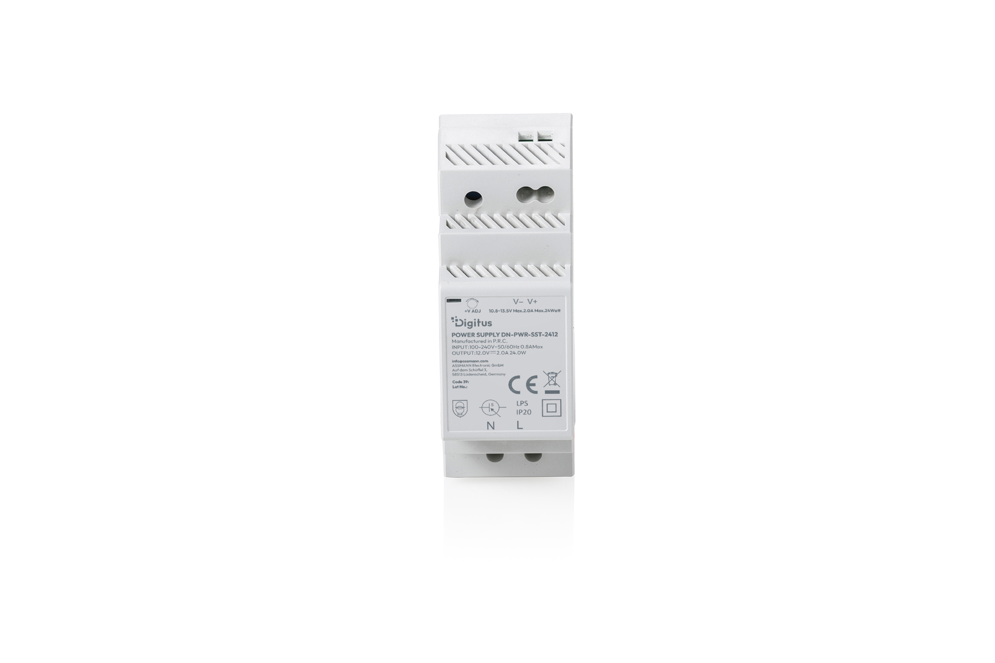 12V / 2A / 24W Step-Shape DIN-Rail voedingseenheid (Slim, Klasse II) - Afbeelding 4