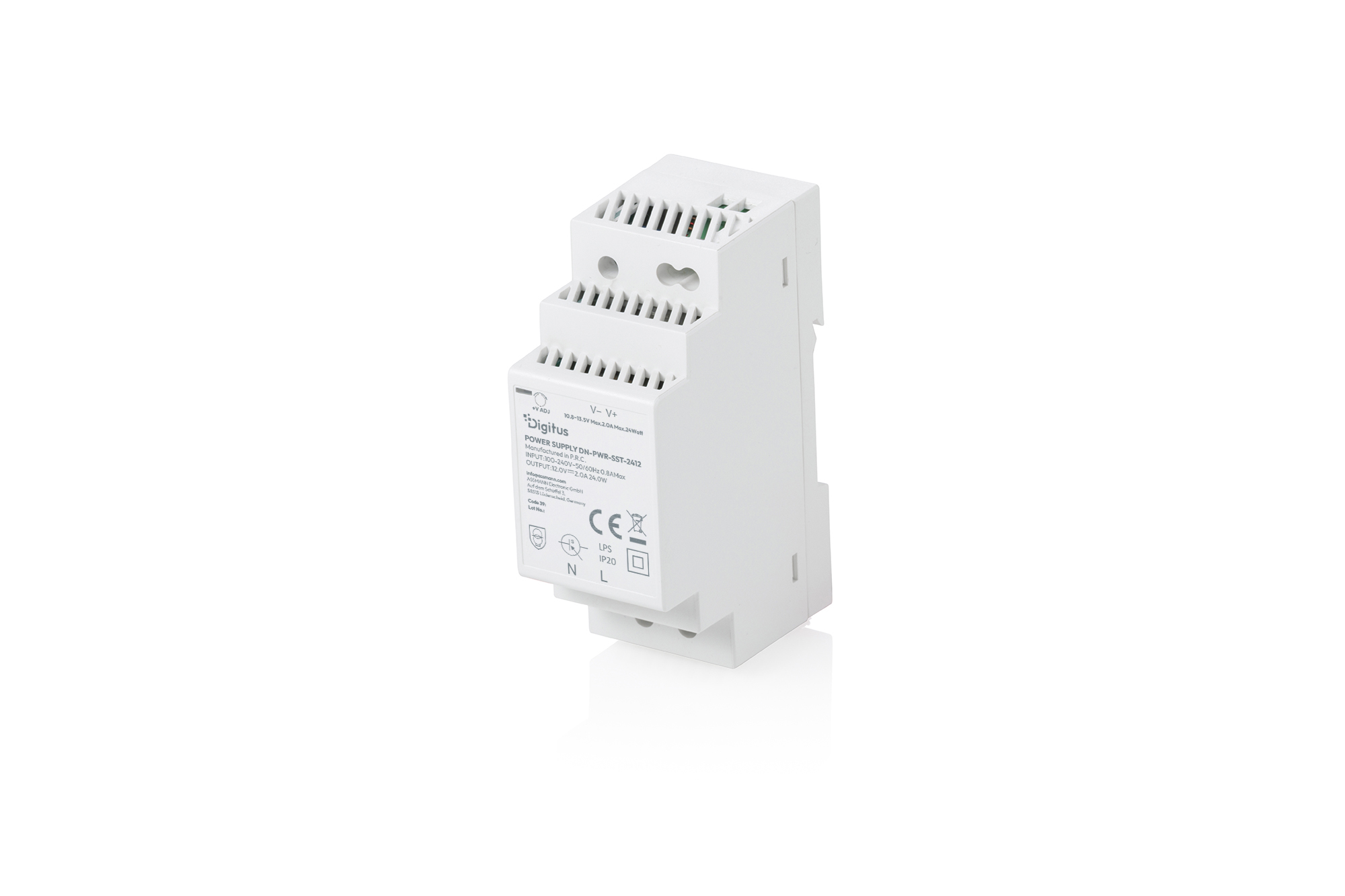 12V / 2A / 24W Step-Shape DIN-Rail voedingseenheid (Slim, Klasse II)
