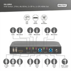 KVM-switch, 2-poorts, 4K60Hz, 2 x DP in, 1 x DP/HDMI uit - Afbeelding 10