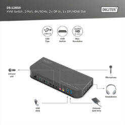 KVM-switch, 2-poorts, 4K60Hz, 2 x DP in, 1 x DP/HDMI uit - Afbeelding 8