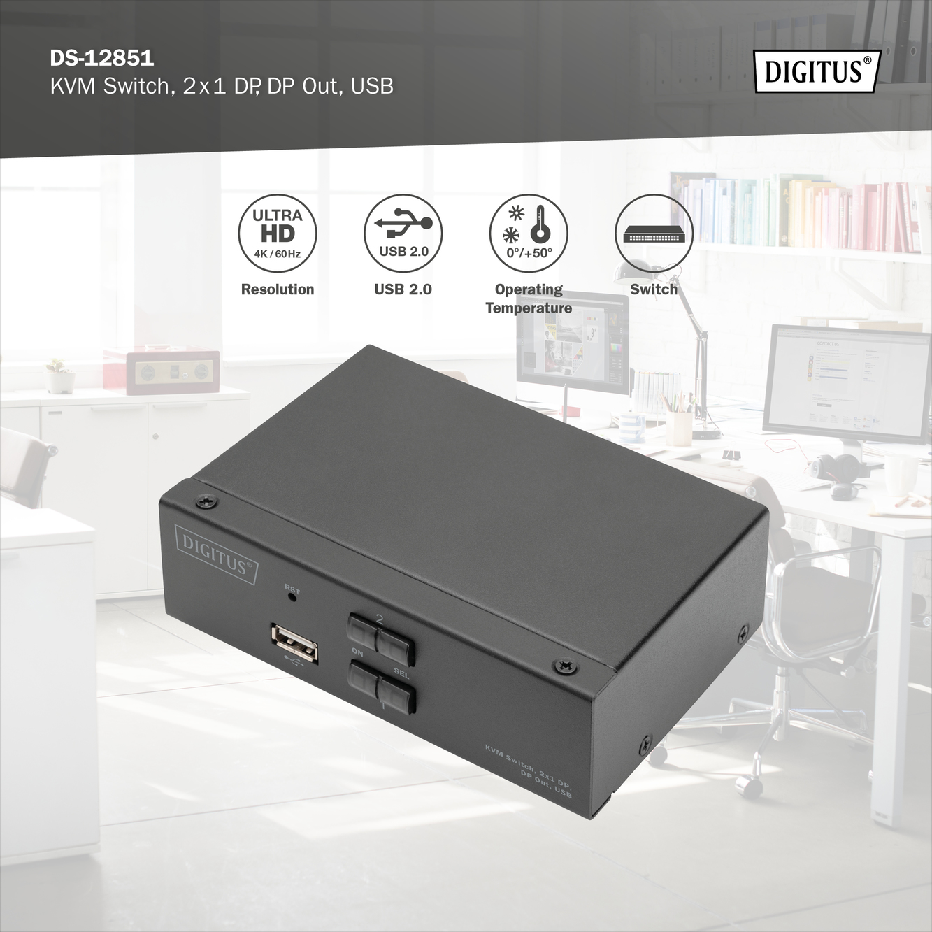 KVM-switch, 2x1 DP, DP Out,USB - Afbeelding 6