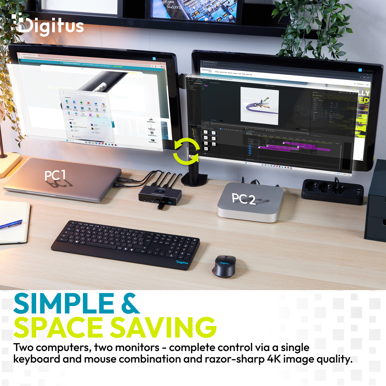 DIGITUS USB-C 3.0 Dual HDMI KVM-switch, 2-poorts, 4K60Hz, Core Line - Afbeelding 4
