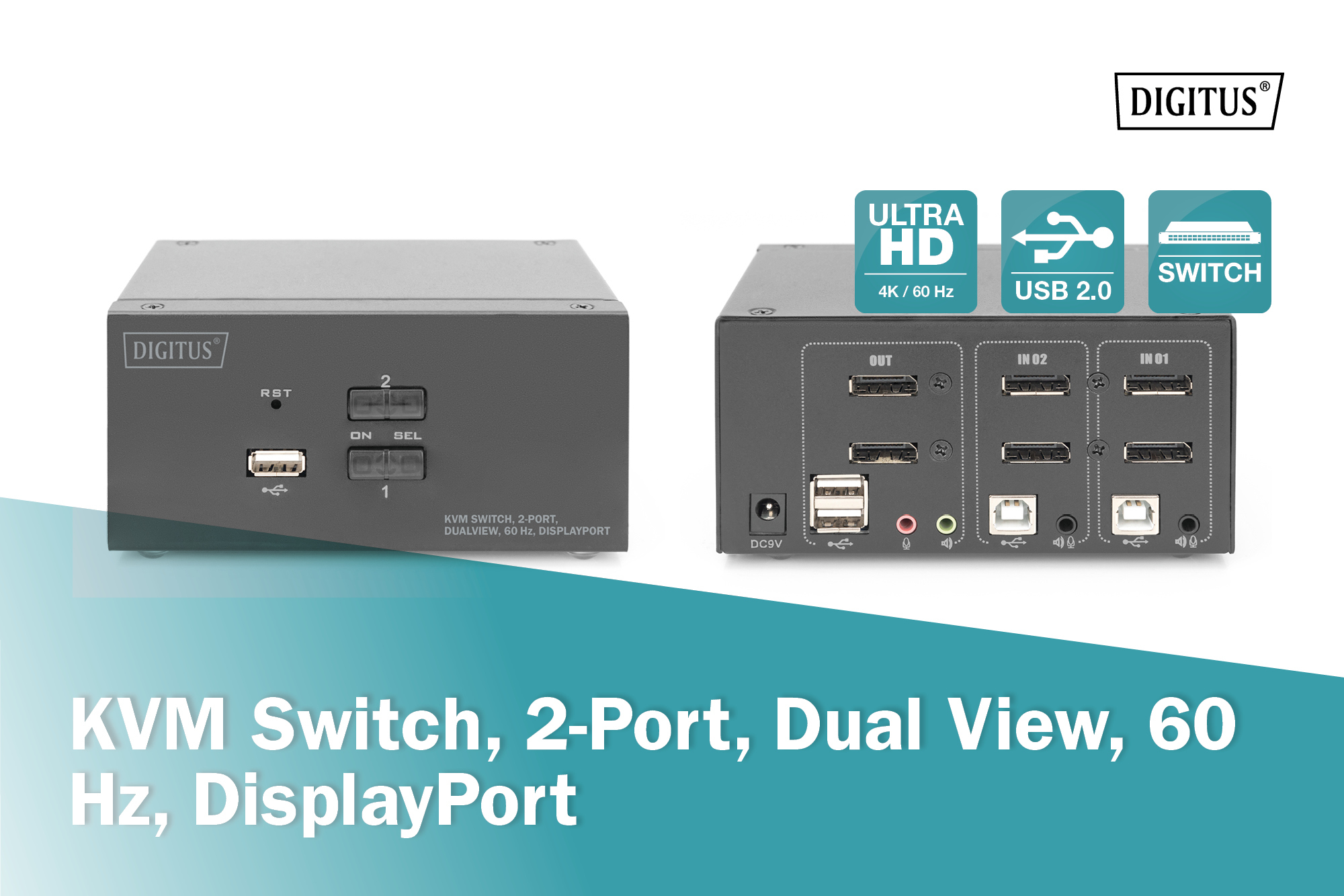 KVM-switch, 2-poorts, Dual Display, 4K, DisplayPort® - Afbeelding 5