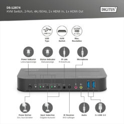 KVM-switch, 2x1 HDMI, HDMI-uitgang, USB, 4Kx2K@60Hz - Afbeelding 8