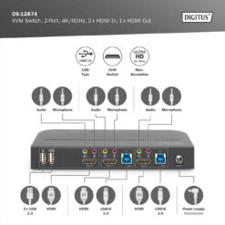 KVM-switch, 2x1 HDMI, HDMI-uitgang, USB, 4Kx2K@60Hz - Afbeelding 9