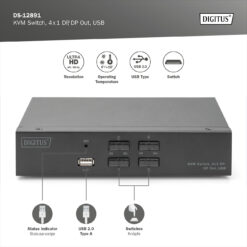 KVM-schakelaar, 4x1 DP, DP-uit, USB - Afbeelding 4