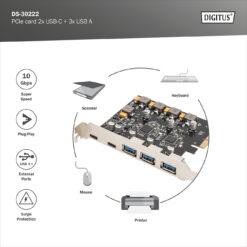 PCIe-kaart 2x USB-C + 3x USB-A - Afbeelding 6