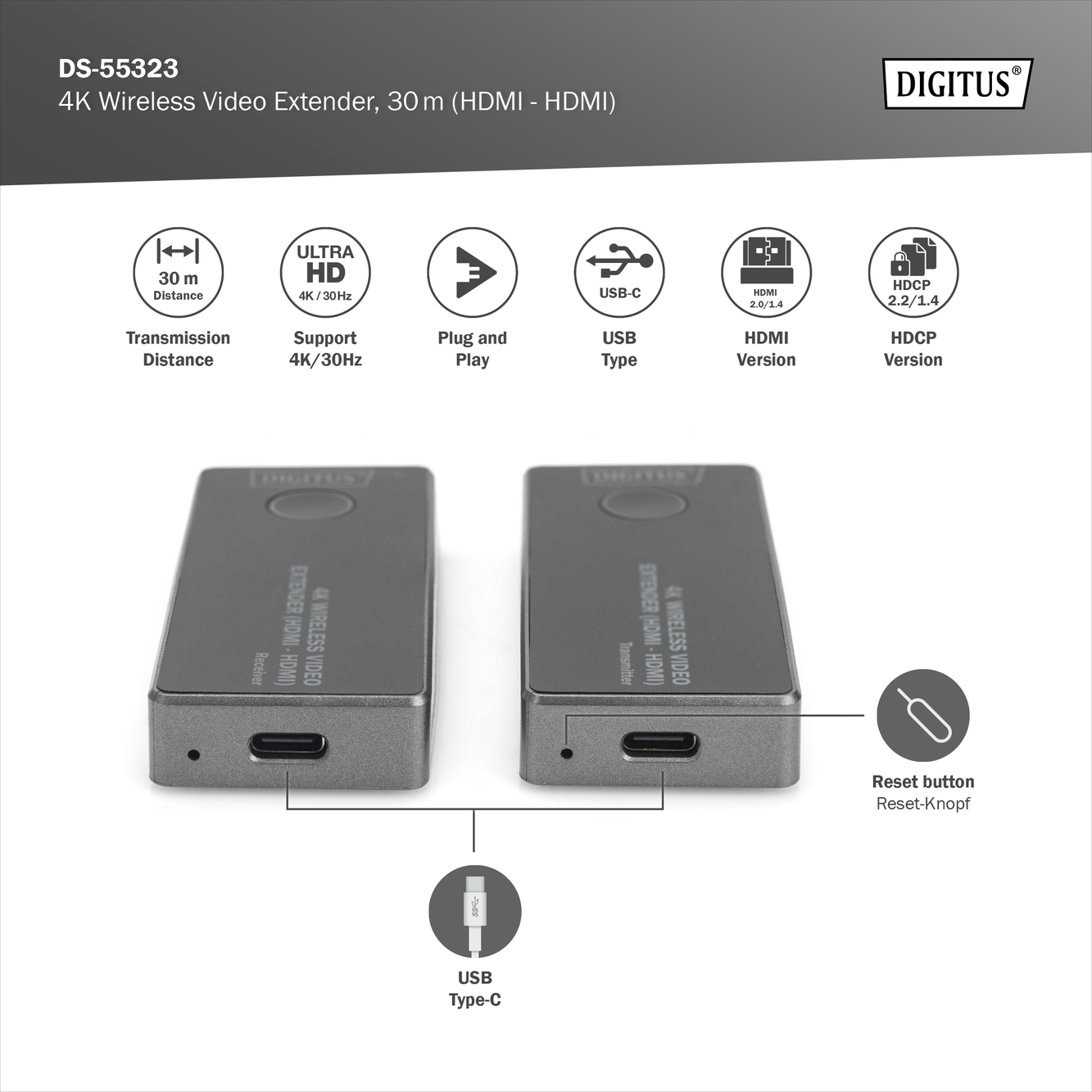 4K draadloze HDMI-extenderset, 30 m, 4K/30Hz - Afbeelding 7