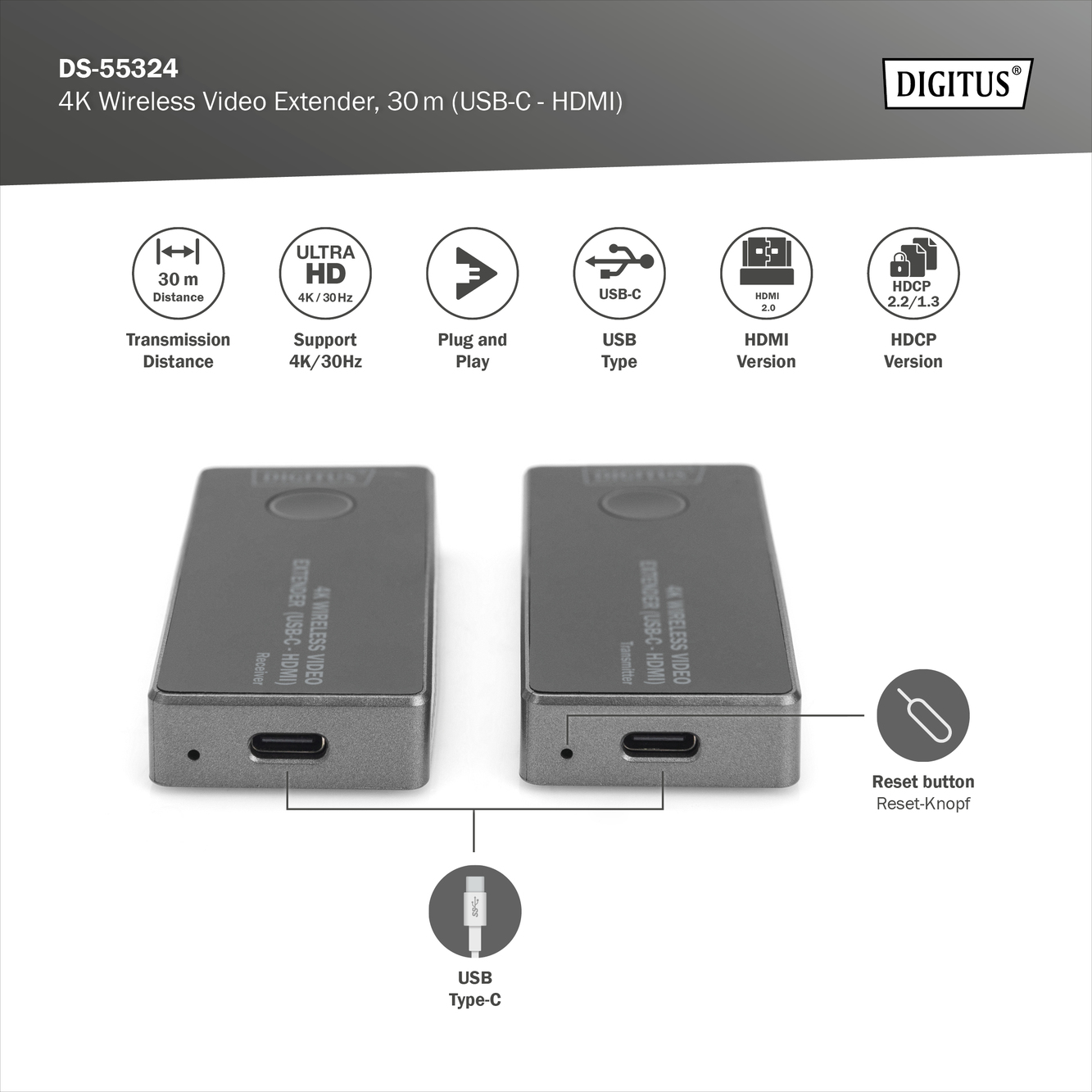 4K draadloze video-extenderset, 30 m (USB-C - HDMI), 4K/30Hz - Afbeelding 7