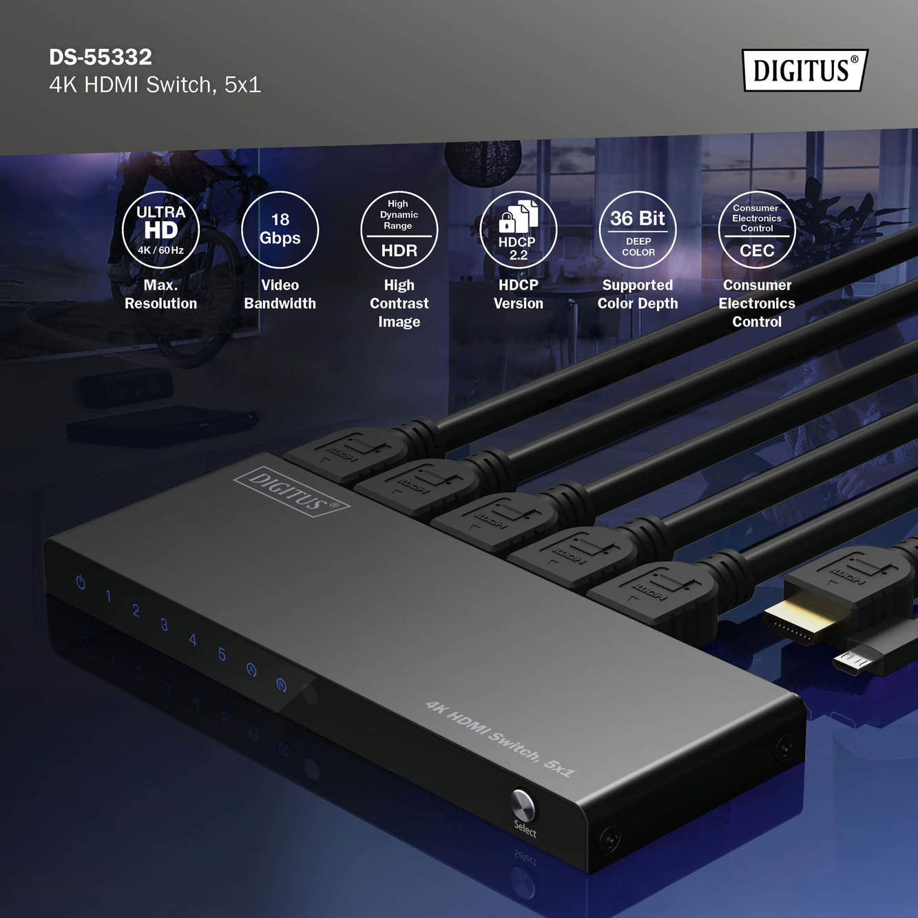 4K HDMI-switch, 5x1 - Afbeelding 7
