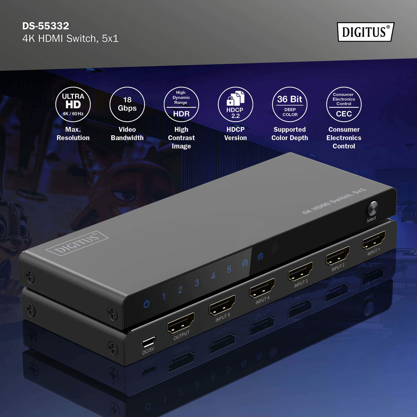 4K HDMI-switch, 5x1 - Afbeelding 5