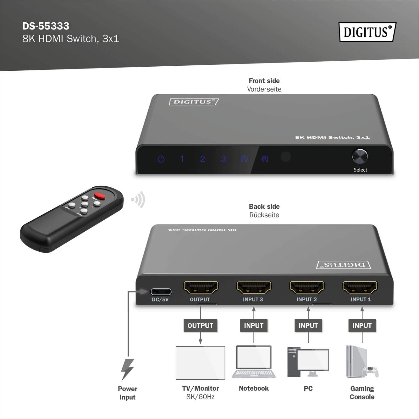 8K HDMI-Switch, 3x1 - Afbeelding 7