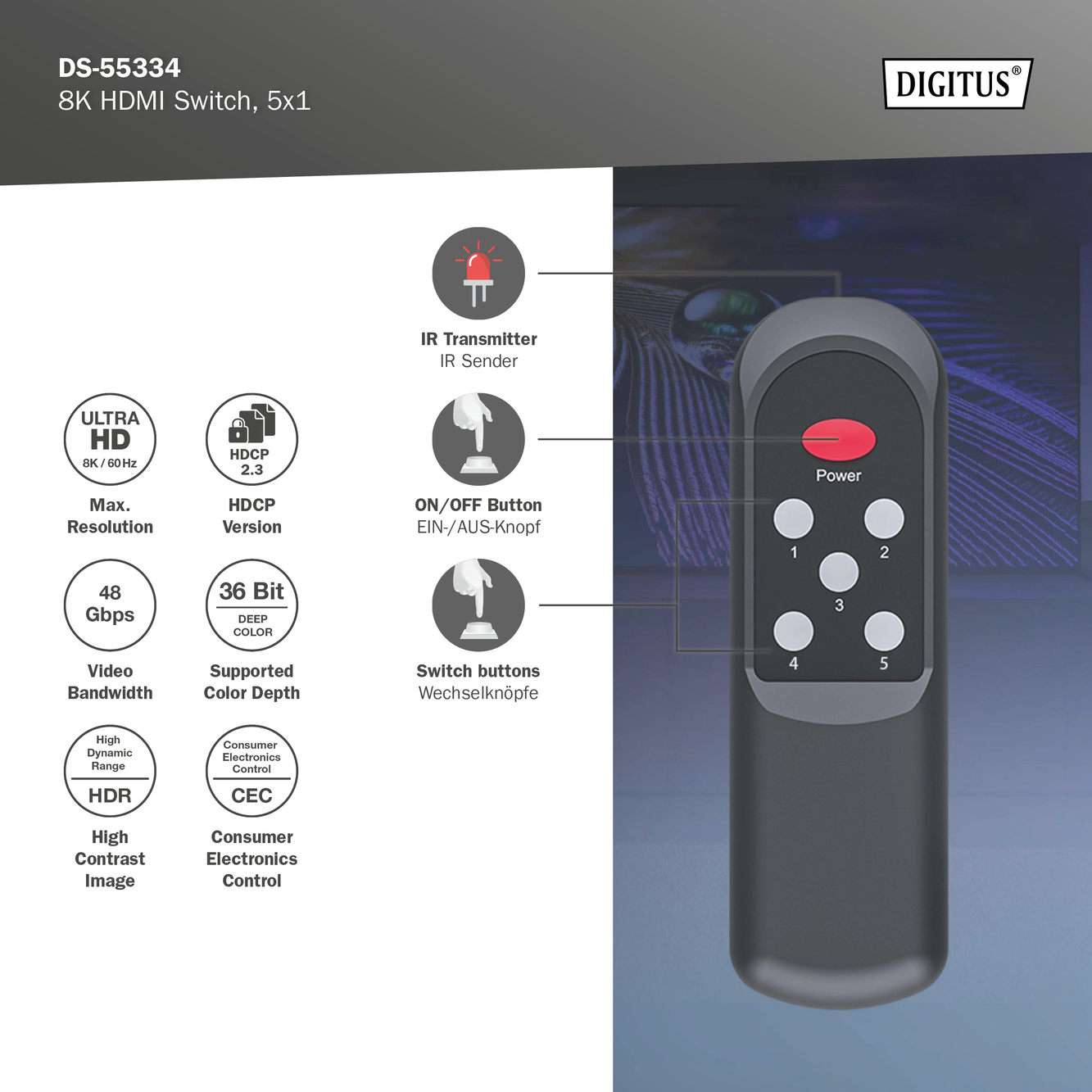 8K HDMI-Switch, 5x1 - Afbeelding 6