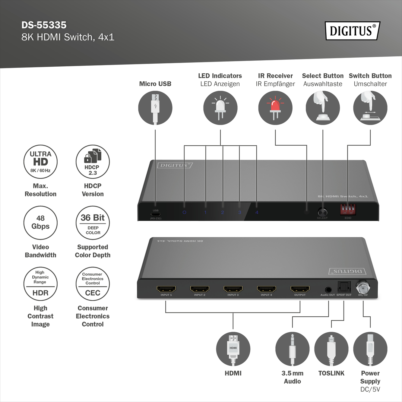 8K HDMI schakelaar, 4x1 - Afbeelding 5