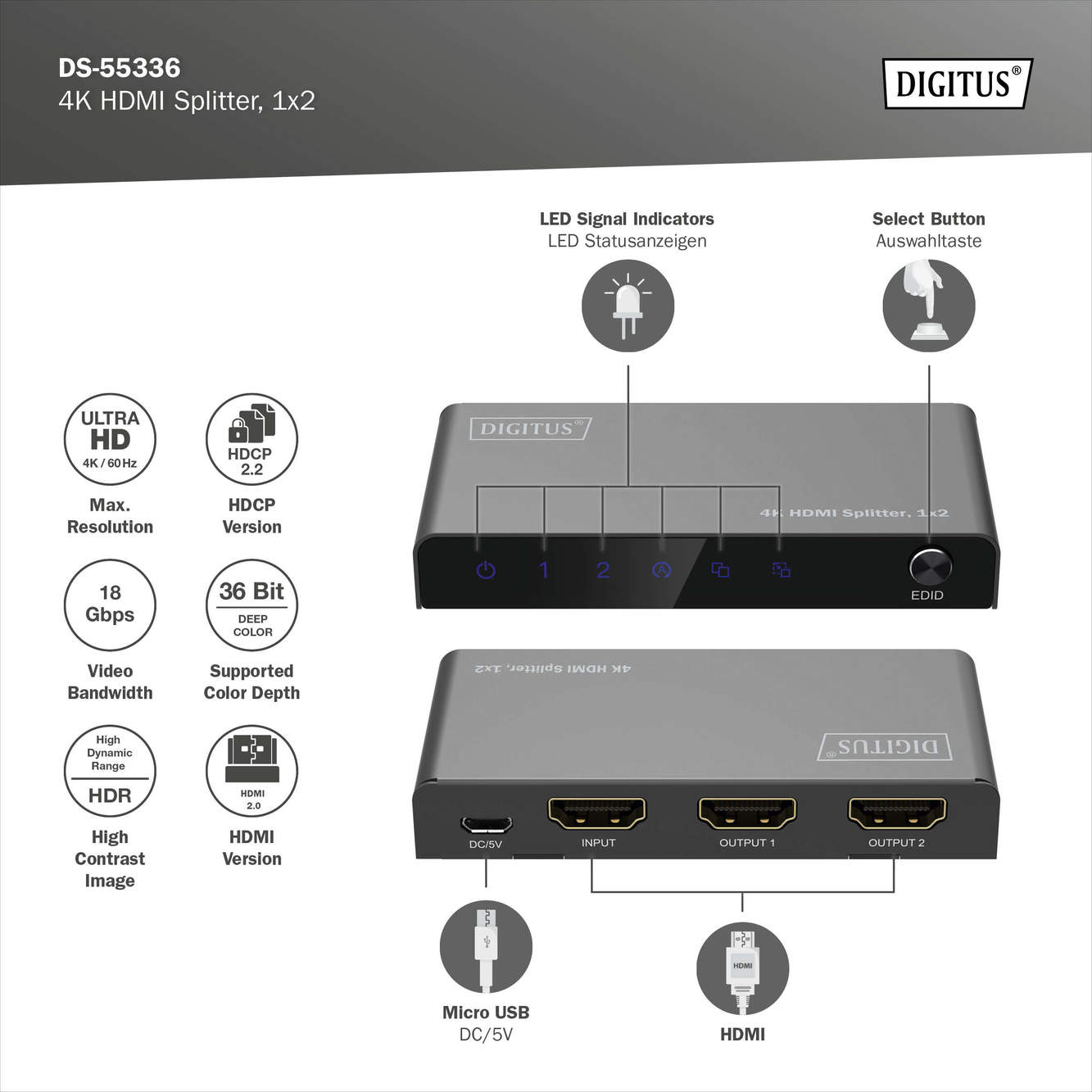 4K HDMI-splitter, 1x2 - Afbeelding 5