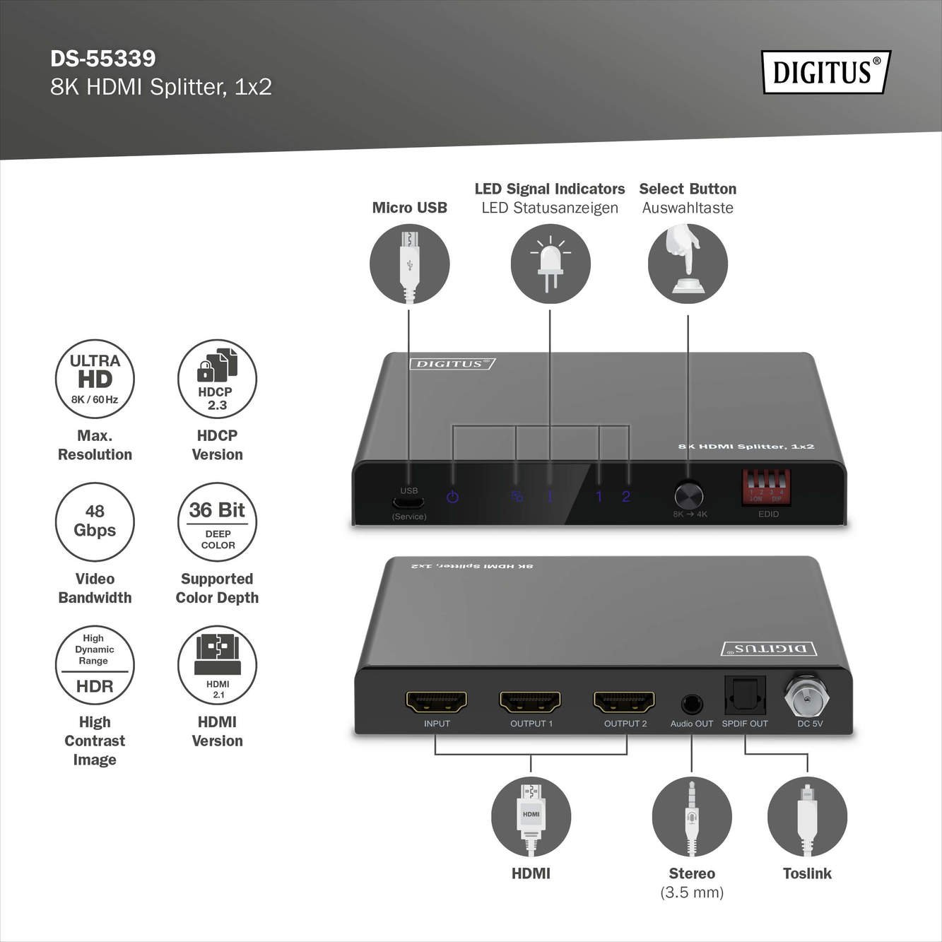 8K HDMI-Splitter, 1x2 - Afbeelding 5