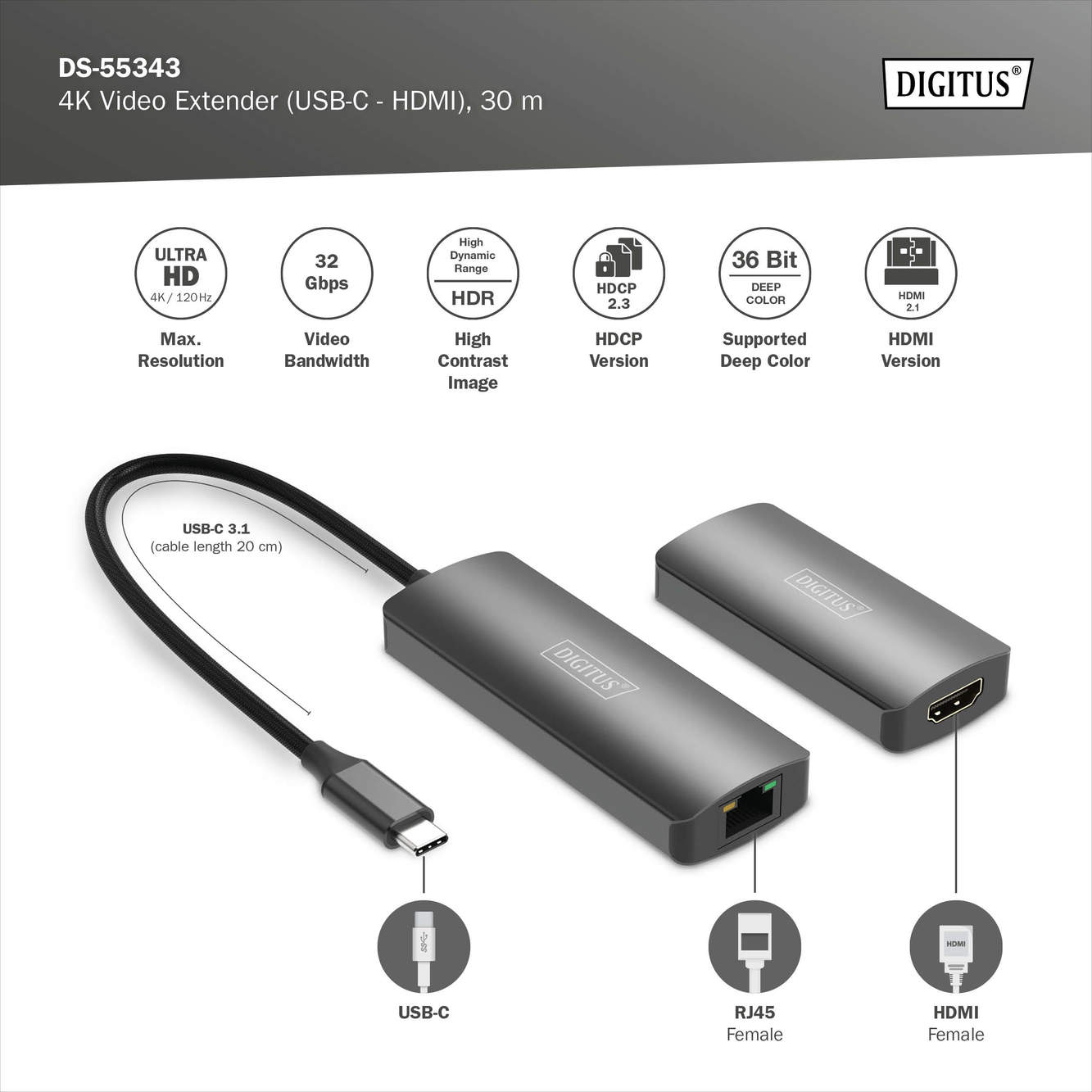 4K-videoverlenger (USB-C - HDMI), 30 m - Afbeelding 6