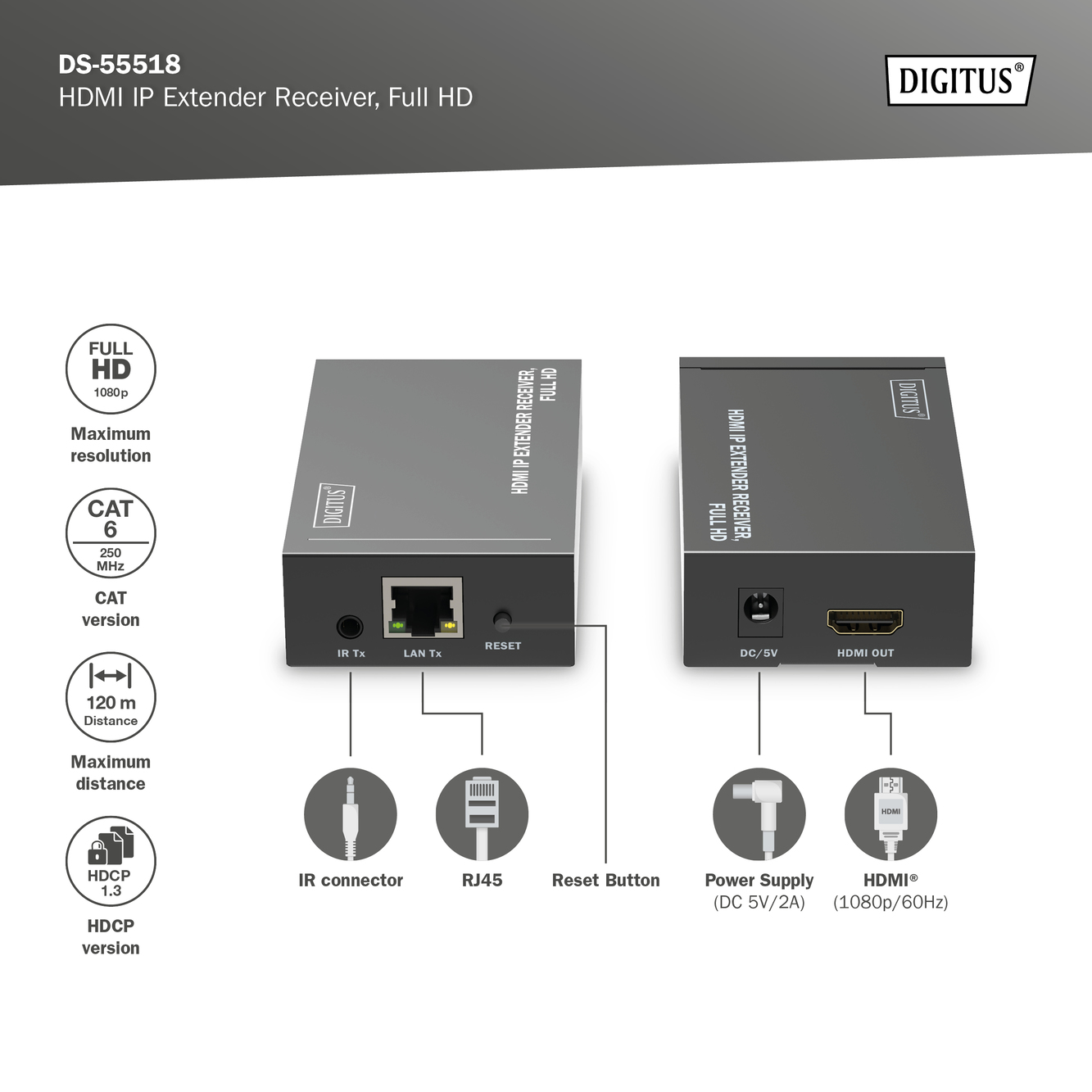 HDMI IP Extender ontvanger, Full HD - Afbeelding 5