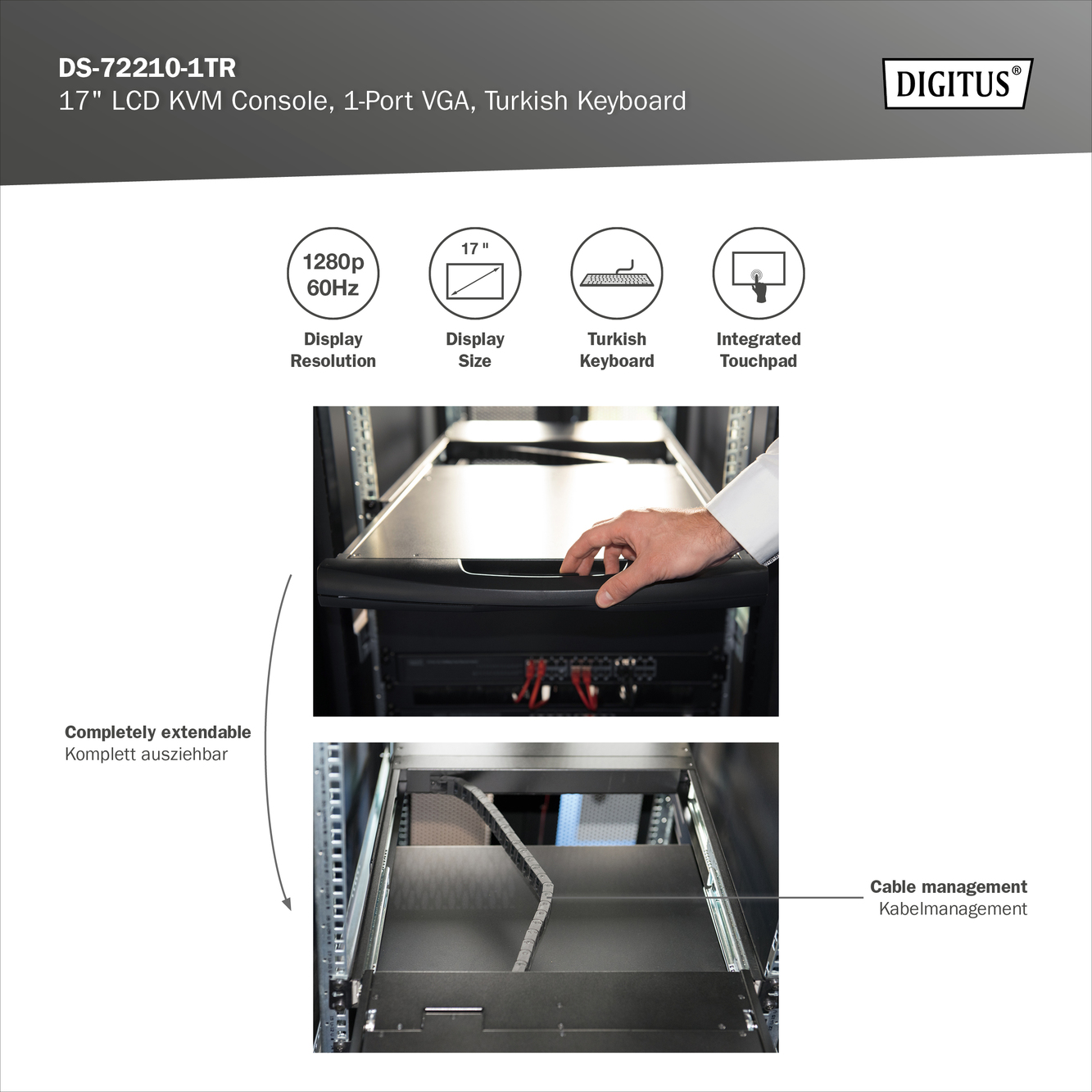 Modulaire console met 17-inch TFT (43,2 cm), 1-poorts KVM & touchpad, Turks toetsenbord - Afbeelding 10
