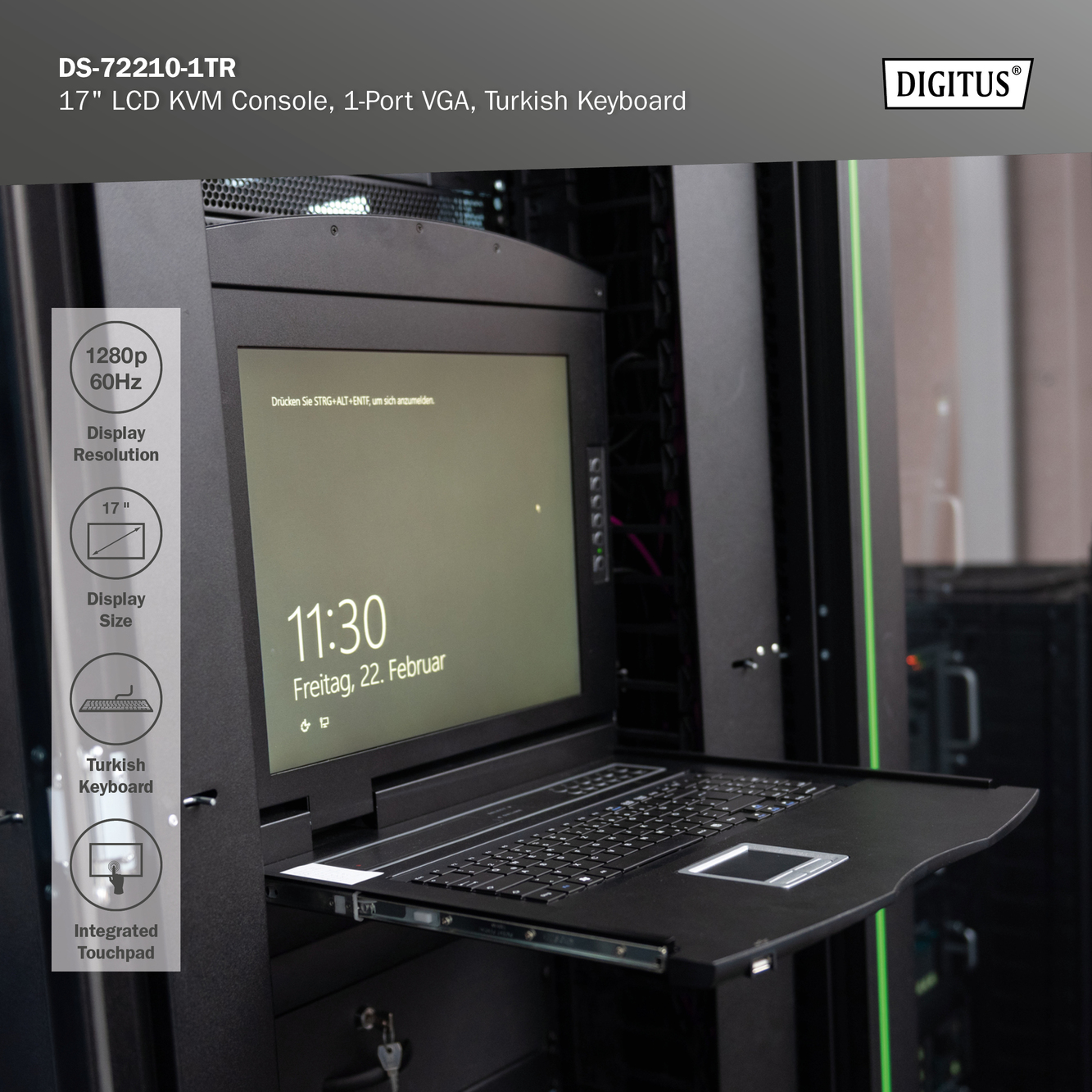 Modulaire console met 17-inch TFT (43,2 cm), 1-poorts KVM & touchpad, Turks toetsenbord - Afbeelding 9