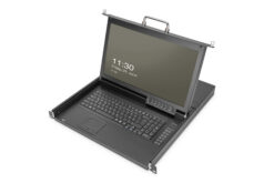 Modulaire HD LCD KVM-console met 17" TFT, 8-poorts HDMI KVM-aansluiting, touchpad, Zwitserse toetsenbordindeling
