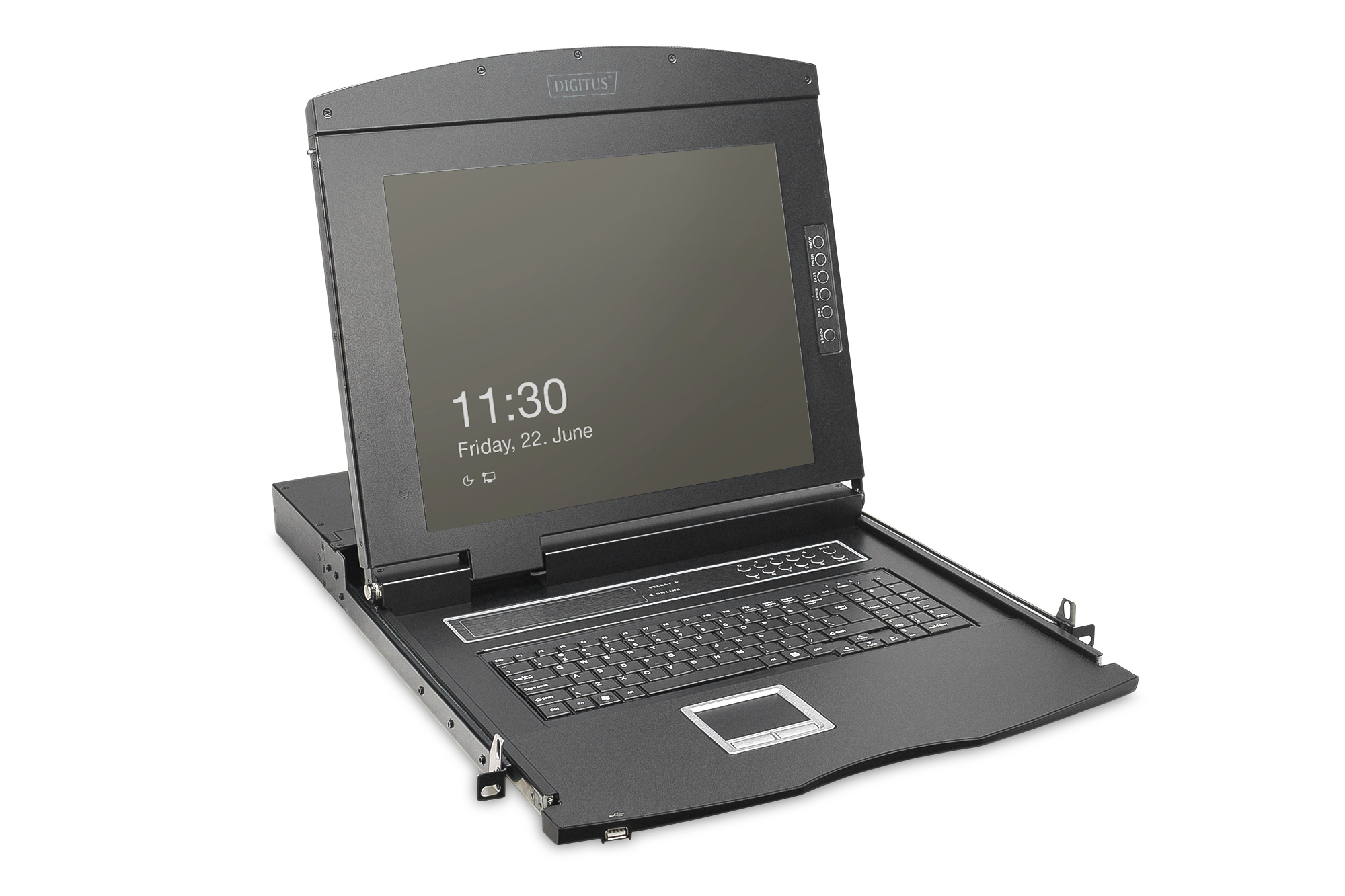 Modulaire HD LCD KVM-console met 19" TFT, 8-poorts HDMI KVM-aansluiting, touchpad, Amerikaanse toetsenbordindeling